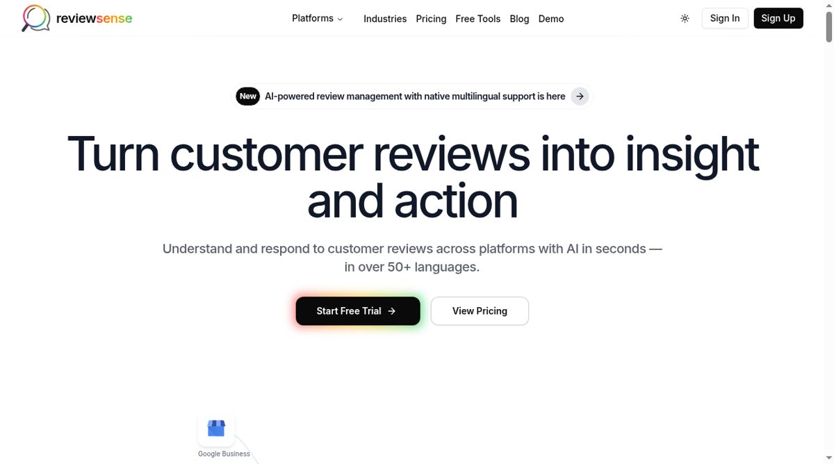 ReviewSense website screenshot