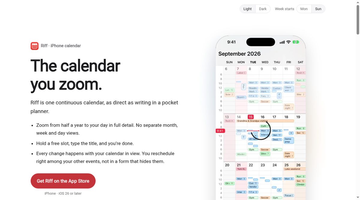 Riff Calendar website screenshot