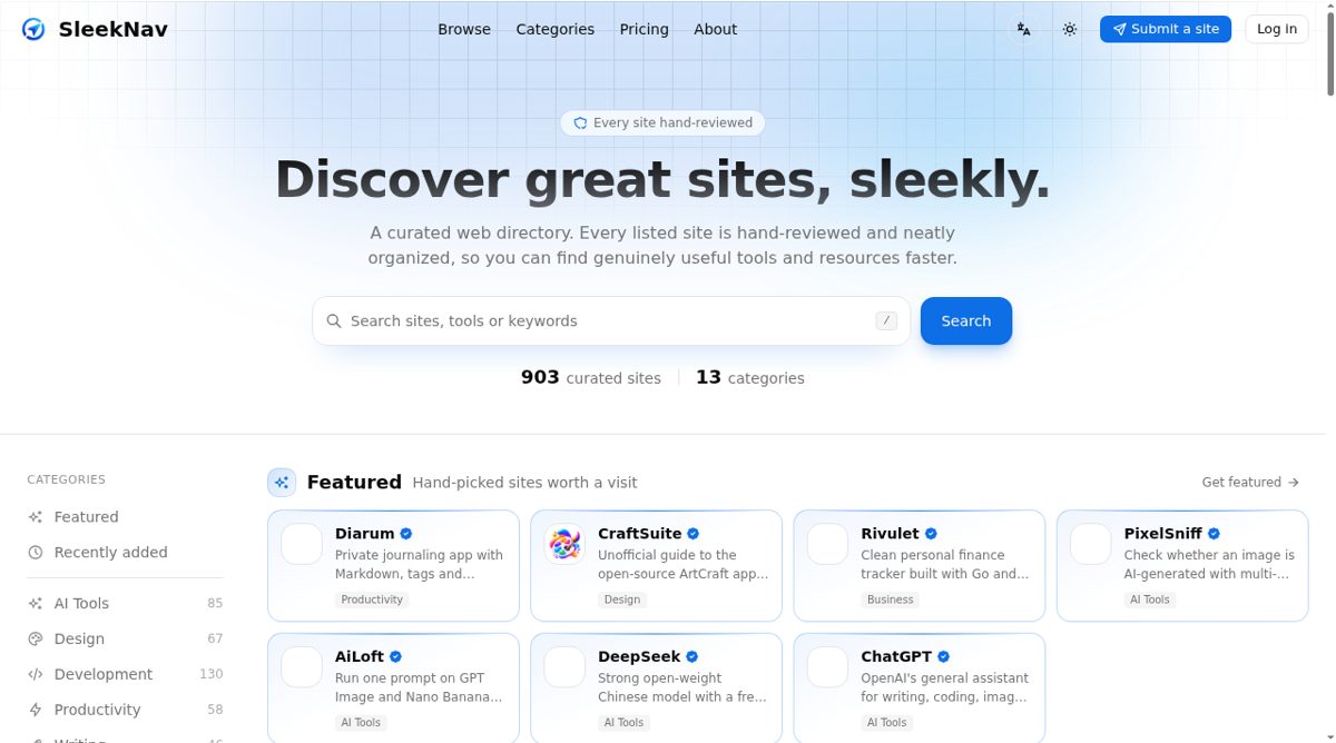 SleekNav website screenshot