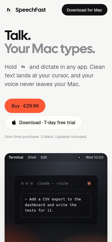 SpeechFast website screenshot