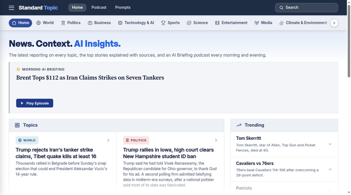 Standard Topic website screenshot