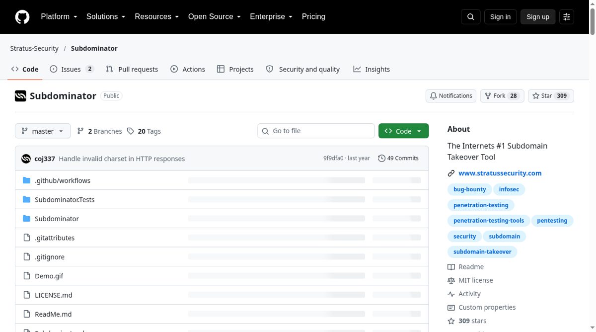 Subdominator website screenshot