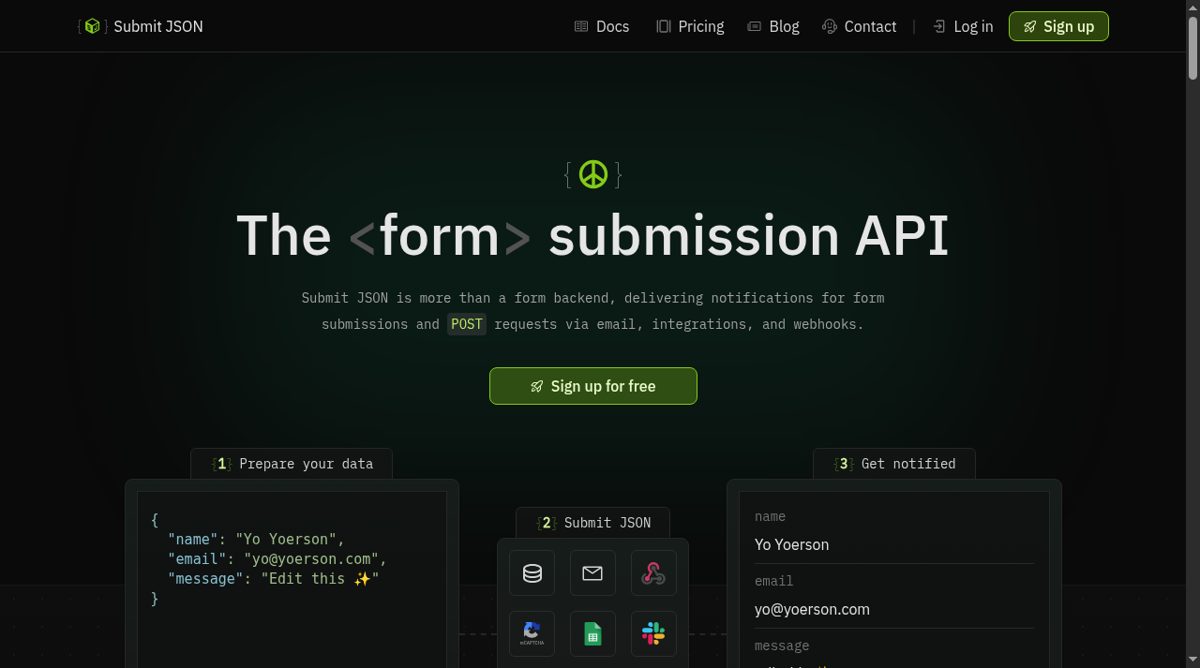 Submit JSON website screenshot