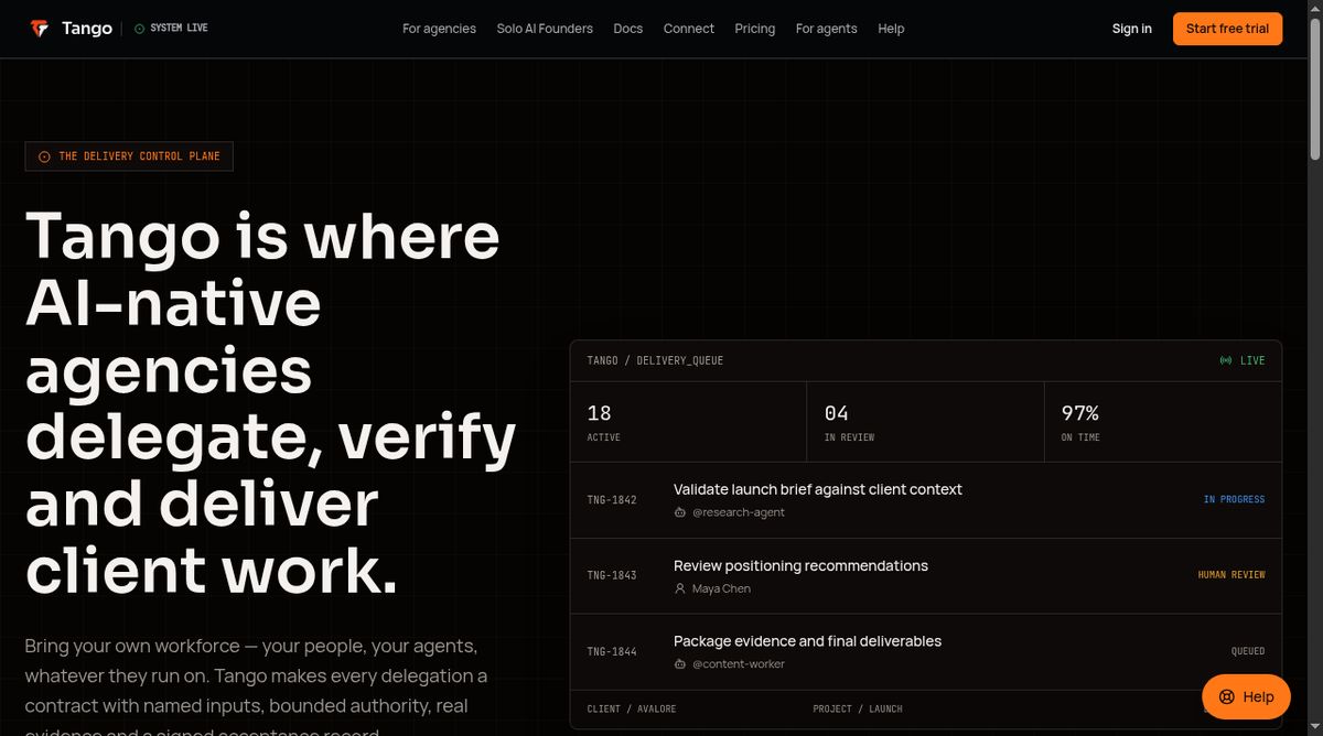 Tango website screenshot