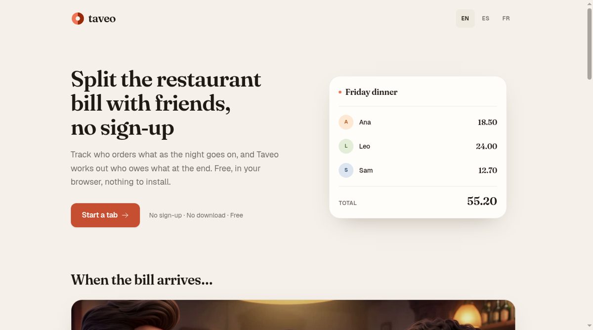 Taveo website screenshot