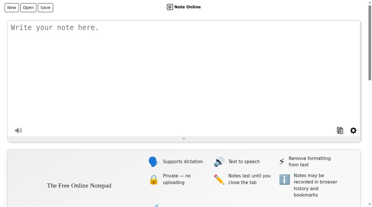 Temporary Note website screenshot
