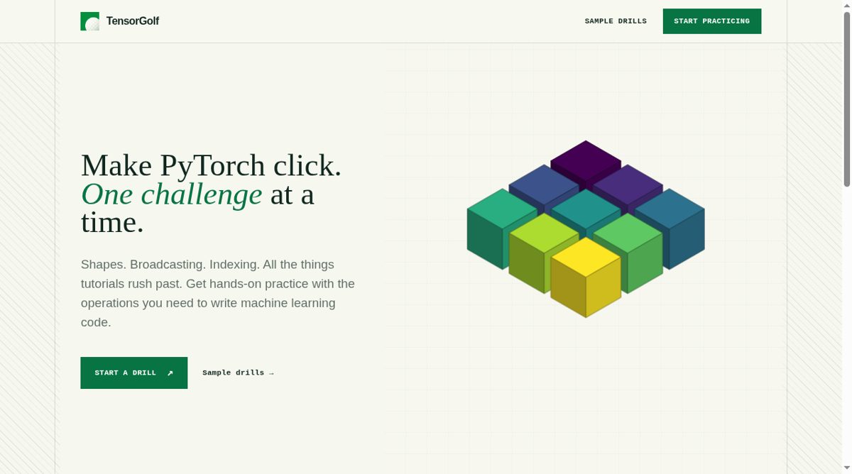 TensorGolf website screenshot