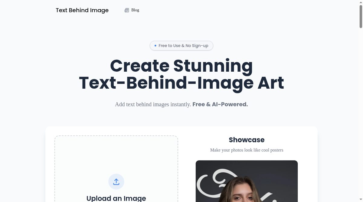 Text Behind Image website screenshot