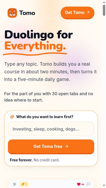Tomo website screenshot