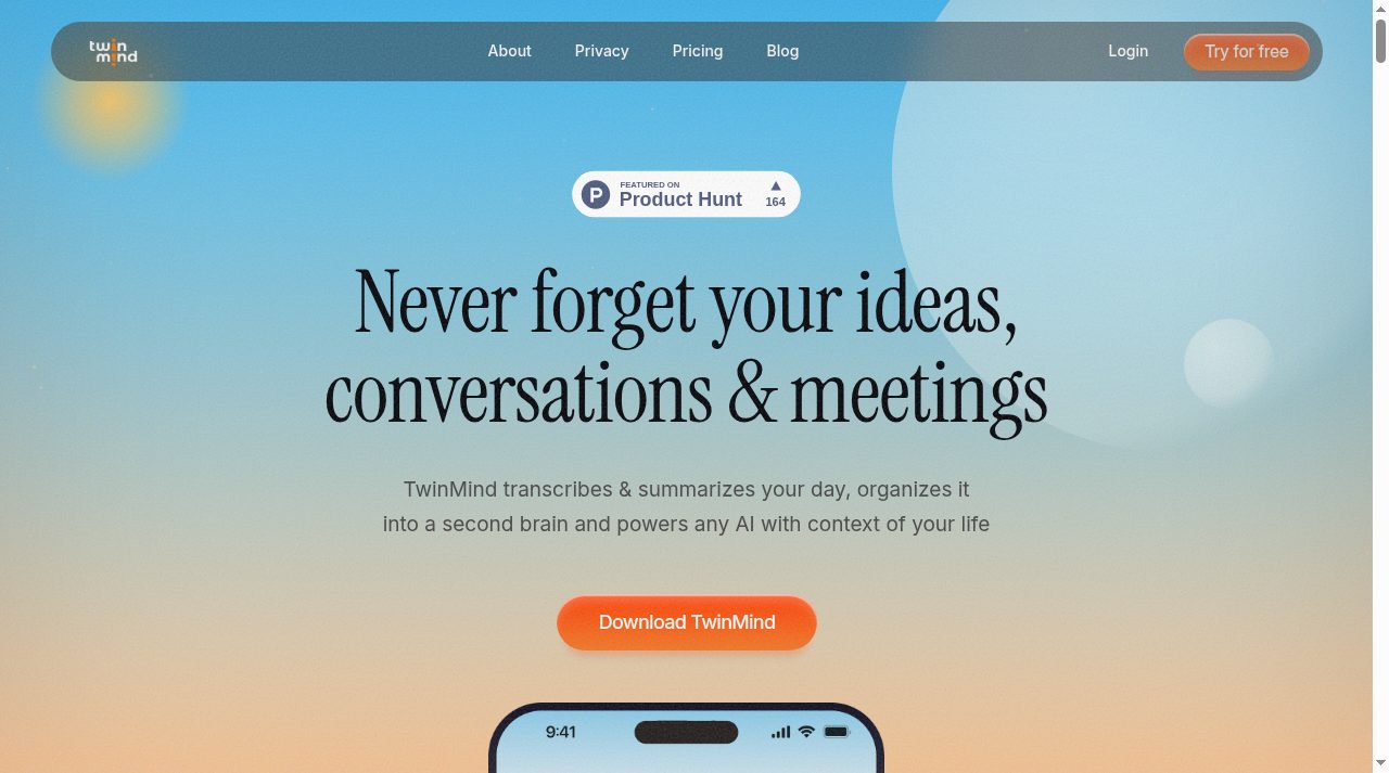 TwinMind website screenshot
