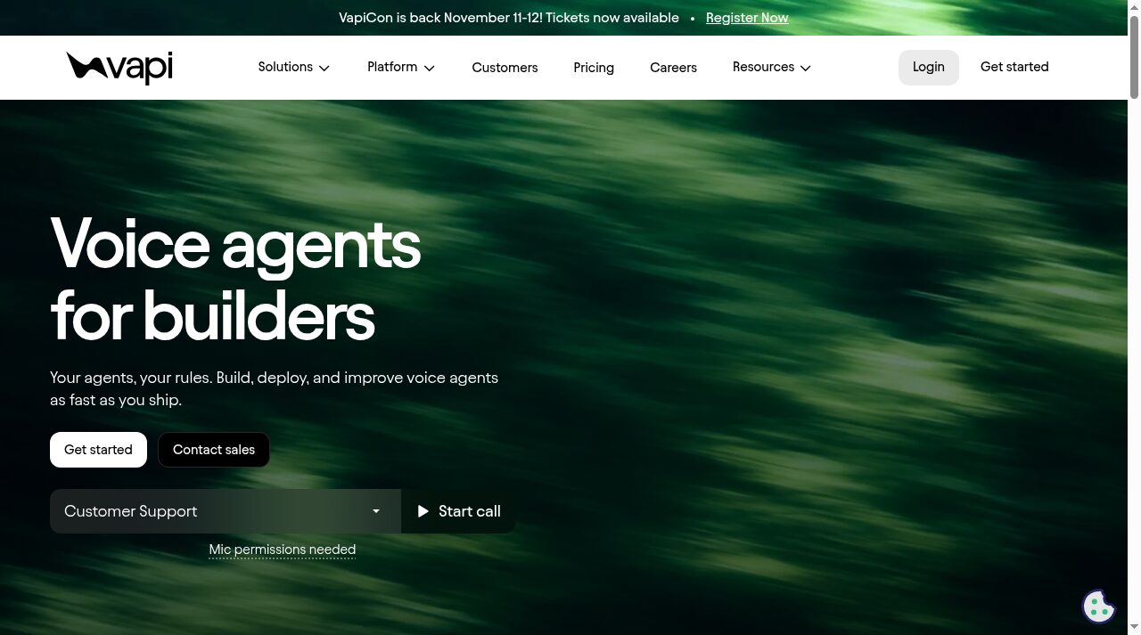 Vapi website screenshot