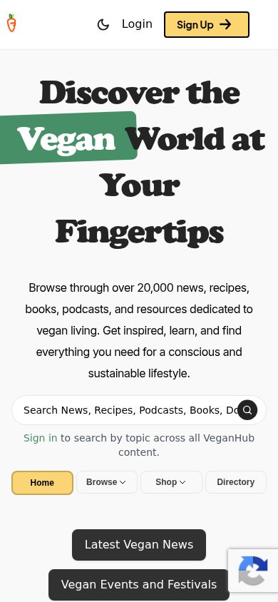 VeganHub website screenshot