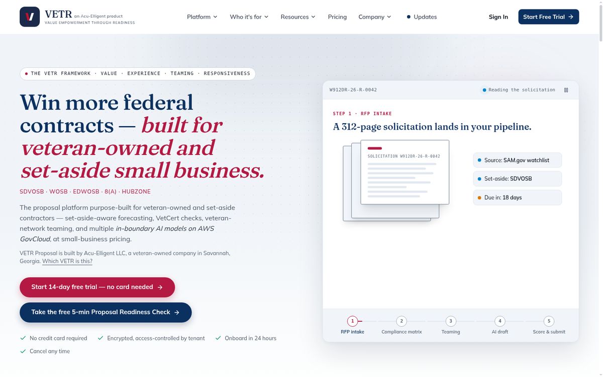 VETR Proposal website screenshot
