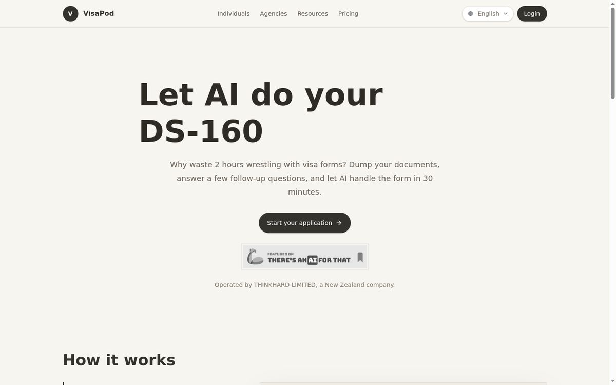 VisaPod website screenshot