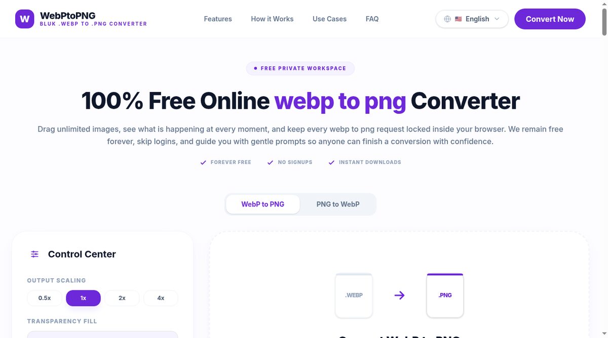 WebPtoPNG website screenshot
