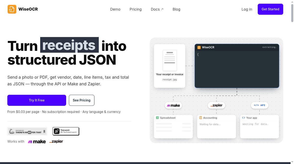 WiseOCR website screenshot