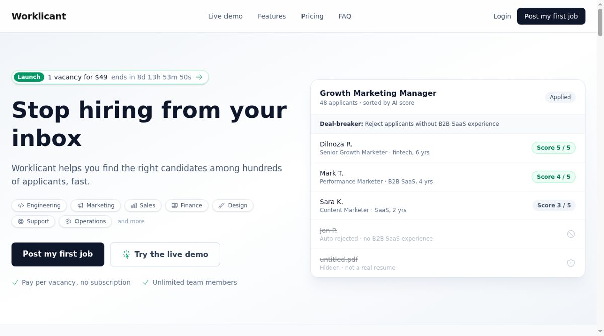 Worklicant website screenshot