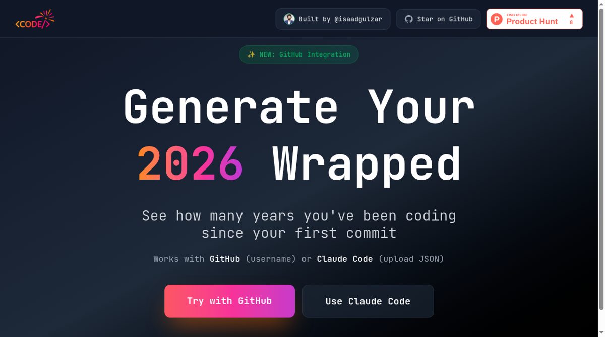 Year in Code website screenshot