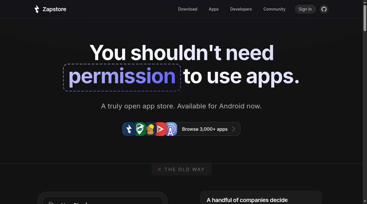 Zapstore website screenshot